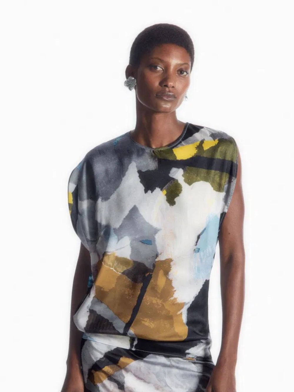 COS Printed asymmetrical blouse top size 2 avant garde arty colorful